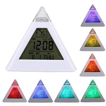 1шт треугольник, 7 цветов, светодиодный индикатор температуры, недели, цифровой будильник, домашний декор, точное время, многоцветный