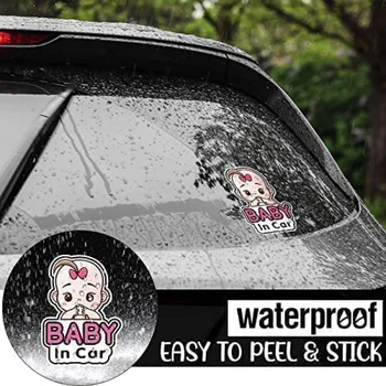 2 Наклейки для безопасности детских автомобилей Светоотражающие предупреждающие знаки на окнах, украшенные непромокаемым солнцезащитным кремом С высококачественным креативным текстом