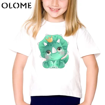 2020 Футболка для маленьких девочек/мальчиков с милым рисунком динозавра из мультфильма, белая футболка, летняя детская одежда с коротким рукавом, топы
