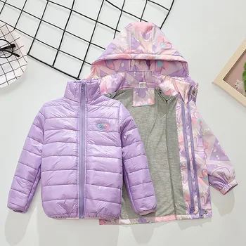 2023 Новое хлопковое пальто для девочек, весеннее, осеннее и зимнее пальто, съемная детская куртка 3 в 1
