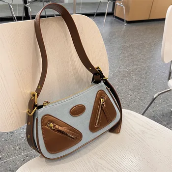 2023 Новые универсальные сумки премиум-класса для поездок на работу на одно плечо, маленькие квадратные сумки в стиле ретро контрастного цвета, модные женские сумки