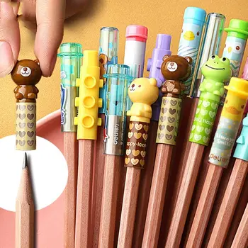 4 шт Милый мультяшный колпачок для карандаша, крышка для ручки, удлинитель для карандаша, канцелярские принадлежности для школьников, пластиковая защита для карандашей