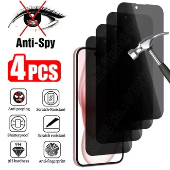 4ШТ Защитное Стекло для iPhone 15 14 13 12 11 Pro Max Mini Anti-Spy Защитная Пленка Для Экрана iPhone 15 14 Plus X XS XR SE 2020 2022