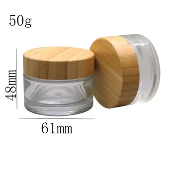 50 г прозрачная баночка для косметического крема с деревянной бамбуковой крышкой, стеклянная пустая бутылка, контейнер для упаковки крема для кожи