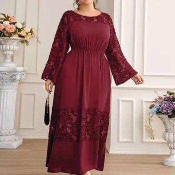 A Lin/ Женская одежда больших размеров, лето-осень, однотонные вечерние платья с длинными рукавами и круглым вырезом, мусульманская мода, вечерние платья с длинными юбками