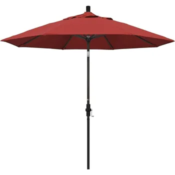 California Umbrella 9-дюймовый круглый алюминиевый рыночный зонт, кривошипный подъемник, наклон воротника, бронзовый шест, красный олефин
