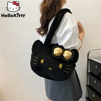 Sanrio Hello Kitty, черные плюшевые сумки, женские мультяшные мягкие милые сумки Y2k Girl, новая модная сумка через плечо в Японском корейском стиле, большая вместимость