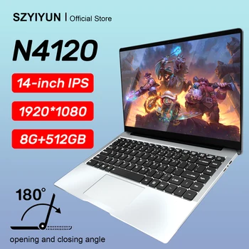SZYIYUN Intel N4120 14-дюймовый ОЗУ 8 ГБ ПЗУ 512 ГБ Windows 10 Портативные студенческие тонкие ноутбуки четырехъядерный компьютер-нетбук с поворотом на 180 °