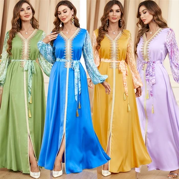 Арабские платья с бисером для женщин, вечерние, Кувейтская Джалабия, Лоскутное платье из Дубая, Саудовское платье, Ислам, мусульманское платье Абайя, Рамадан Ид