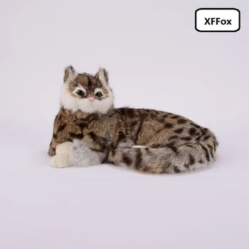 большая имитационная модель лежащего кота из полиэтилена и меха коричневый кот натурального цвета в подарок около 30x16x21 см xf1411