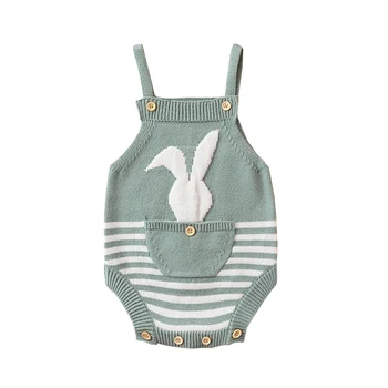 Весенне-Пасхальный комбинезон для маленьких мальчиков и девочек, комбинезон на бретелях с принтом кролика без рукавов, одежда для новорожденных