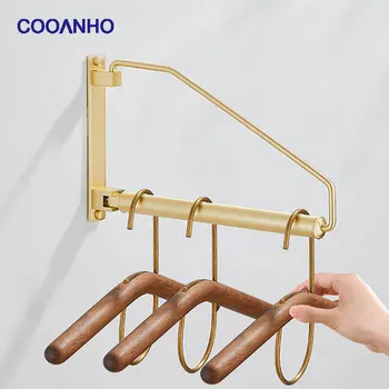 Вешалка для одежды из цельной латуни COOANHO-настенное крепление с поворотным кронштейном, прочный органайзер для хранения халатов для сушки одежды