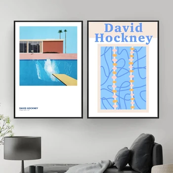 Выставка художественных плакатов Дэвида Хокни Винтажная живопись на холсте Абстрактные произведения искусства Настенные панно для декора стен гостиной