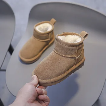 Детские зимние ботинки для мальчиков и девочек, хлопчатобумажная обувь с бархатом и утолщением для сохранения тепла