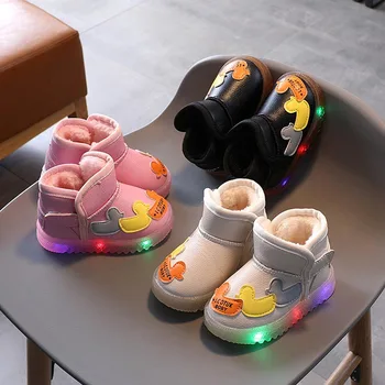 Детские зимние ботинки с героями мультфильмов, теплые ботинки для девочек, детская хлопковая спортивная обувь, модные ботинки принцессы из натуральной кожи с блестками, от 1 до 6 лет