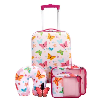 Детский дорожный чемодан из 5 предметов с жестким бортом - принт в виде бабочки