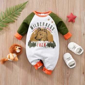 Детский комбинезон с красивым принтом Лесного Волка, Удобная И мягкая Весенне-осенняя Одежда для новорожденных от 0 до 18 м с длинными рукавами.