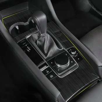 Для Mazda 3 Седан 2019-2023 Ручка переключения передач, накладка на медиапанель консоли, молдинги салона автомобиля из черной титановой стали