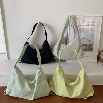 Женская нейлоновая сумка-тоут, однотонная дизайнерская женская повседневная сумка, сумка через плечо, хлопковая многоразовая пляжная сумка для покупок большой емкости