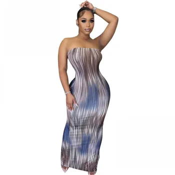 Женская одежда для уличных хипстеров в африканском стиле, весна-лето 2023, сексуальное облегающее платье с разрезом на груди и принтом, юбка в один шаг