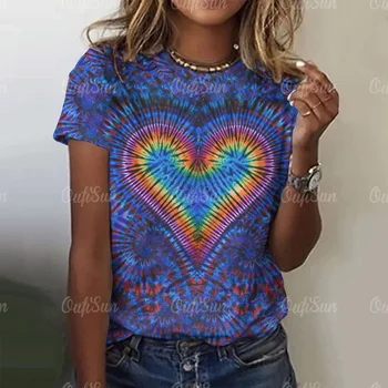 Женская футболка Love с круглым вырезом, Летний топ с коротким рукавом, футболки с 3D-принтом, пуловер, модная женская уличная одежда 2024 года