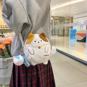 Женская японская кукла-кошка, сумка через плечо, 2024 новая мультяшная плюшевая сумка через плечо, женская маленькая сумка для мобильного телефона