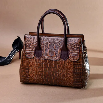 Женские роскошные сумки через плечо из натуральной крокодиловой кожи Croco большой емкости, женские сумки-тоут в стиле ретро