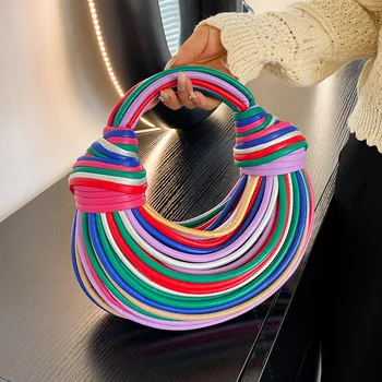 Женские сумки Rainbow, тренды 2023 года, роскошные дизайнерские сумки ручной работы, сумки для лапши, завязанные веревкой, клатч Hobo Golden Evening Clutch