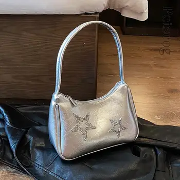 Женские сумки подмышками с рисунком серебряной звезды 2023 года, сумки в стиле Y2K с короткой верхней ручкой, роскошная сумка для вечеринок через плечо
