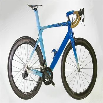 Золотой логотип Синий Concept Road Carbon Complete Bike Глянцевый с набором колес 105 R7010 R8010 50 мм, Руль 16 цветов
