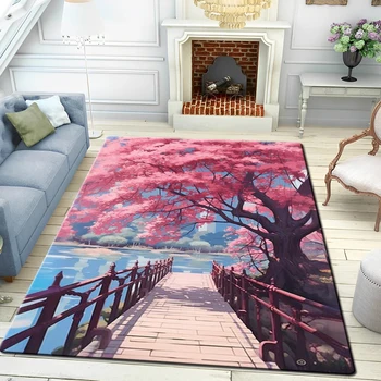 Иллюстрация красоты природы, волшебный художественный стиль, японский сад, Нескользящий ковер с HD-принтом, большие коврики для гостиной, удобные