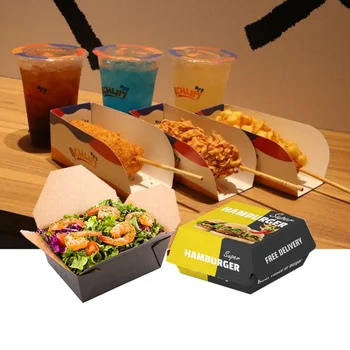 Индивидуальный логотип productCustom eco одноразовый ресторан быстрого питания, упаковка для салата из крафт-бумаги, жареная курица на вынос, конта