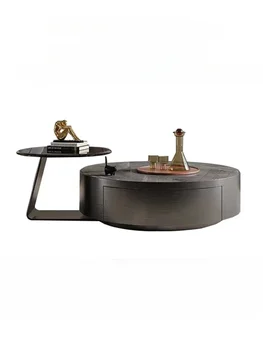 Итальянский стиль, Легкая роскошь, современный Простой журнальный столик для маленькой квартиры, кофейный столик с круглой каменной плитой из нержавеющей стали