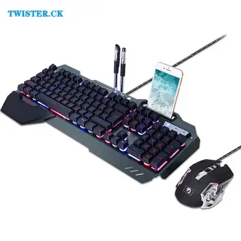 Клавиатура RGB, набор полумеханических игровых клавиатур и геймерская мышь с несколькими сочетаниями клавиш с подсветкой, оптический коврик для мыши с разрешением 3200 точек на дюйм с держателем