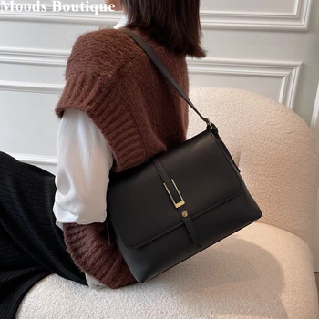 Классические женские сумки через плечо с клапаном MOODS 2023, роскошная дизайнерская сумочка в стиле ретро, однотонная сумка-мессенджер большой емкости, основной мешок
