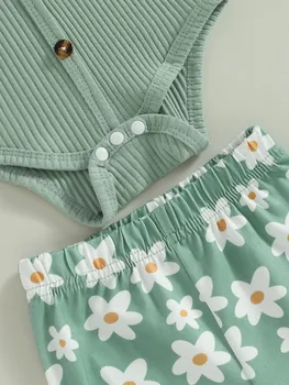 Комплект одежды для маленьких девочек, комбинезон в рубчик с открытыми плечами, топы, расклешенные брюки с цветочным принтом, милый летний наряд для новорожденных (розовый