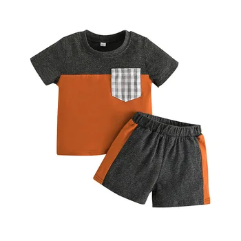 Комплекты одежды для мальчиков Летние Хлопчатобумажные Детские топы с коротким рукавом + Детские Шорты 2шт Повседневные 35