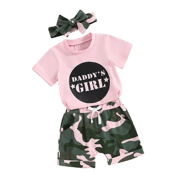 Короткий комплект для девочек-папочек, толстовка с буквенным принтом, футболка, Топ, Шорты, Летняя одежда из 2 предметов