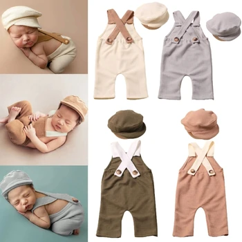 Костюм для новорожденных, одежда для фотосъемки, винтажная униформа, шляпа, брюки на подтяжках, реквизит для фотосъемки, наряд для позирования