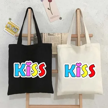 Красочные сумки через плечо Kiss, надписи, фразы, надписи, цитаты, сумка-тоут, женская сумка для покупок, Большие сумки многоразового использования.