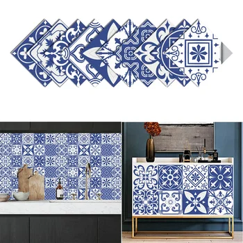 Креативный новый синий плиточный узор, матовые наклейки на пол, задняя панель кухни, шкаф для рабочего стола, обновленные наклейки на стены, декор стен