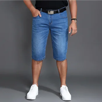 Летние джинсовые шорты большого размера светло-голубые стрейчевые брюки с пятью разрезами среднего размера мужские брюки большого размера 48 46 44