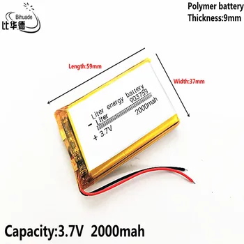 Литровый энергетический аккумулятор хорошего качества 3,7 В, 2000 мАч 903759 Полимерный литий-ионный аккумулятор для планшетных ПК, GPS, mp3, mp4
