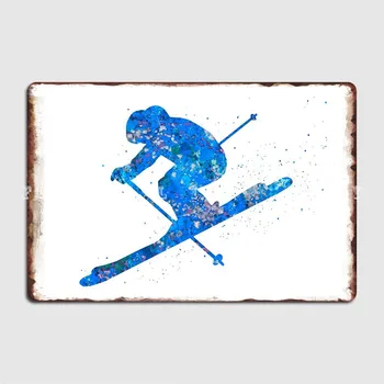 Лыжный спуск Металлическая табличка Плакат Украшение стены Гаража Настенная роспись Дизайн Жестяной вывески Плакат
