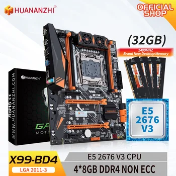 Материнская плата HUANANZHI BD4 LGA 2011-3 с процессором Intel XEON E5 2676 v3 с комбинированным комплектом памяти 4*8G DDR4 NON ECC NVME NGFF SATA USB