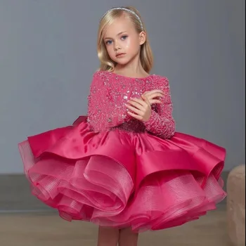 Модное платье принцессы с блестками для маленьких девочек, Vestido, кружевное платье для малышей, бальное платье для Рождественской вечеринки, детская одежда