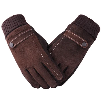 Модные кожаные перчатки, мужские велосипедные мотоциклетные противоскользящие теплые перчатки, Спортивные утолщенные перчатки, зимние перчатки с полными пальцами