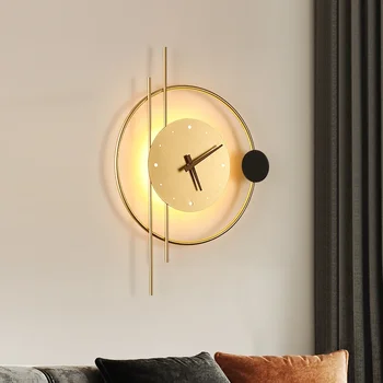 Настенный светильник с часами столовая гостиная ТВ фон декор стен проход настенный светильник Скандинавские бесшумные часы прикроватная лампа для спальни