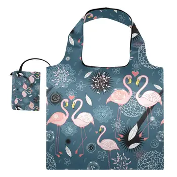 Новая портативная сумка Flamingo Floral Hot Environmental многоразового использования из полиэстера, Складная Хозяйственная сумка-тоут, Складные сумки-мешочки