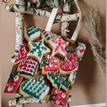 Новогодние подарки, Рождественское печенье, десерт, холщовая сумка с принтом на одно плечо, складная многоразовая холщовая сумка для покупок